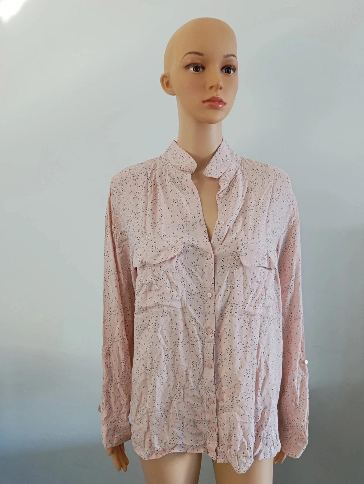 Camaêbu powder pink printed blouse shirt for women size 44 long sleeves fluid – photo 2